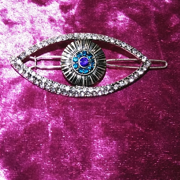 🌞NEW CHIC FAUX💎&BLU CRYSTALS👁️BARRETTE&HAIRPIN - Picture 2 of 5